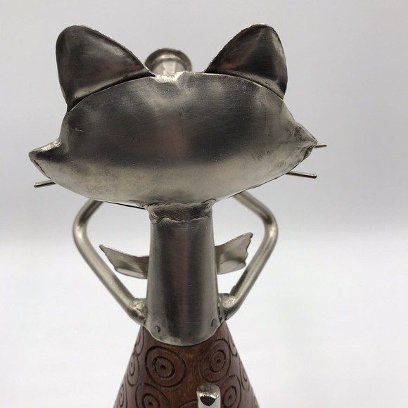 Pier 1 Carved Wood & Metal Cat Figurine Playing Trumpet Horn 10" - Picture 8 of 16